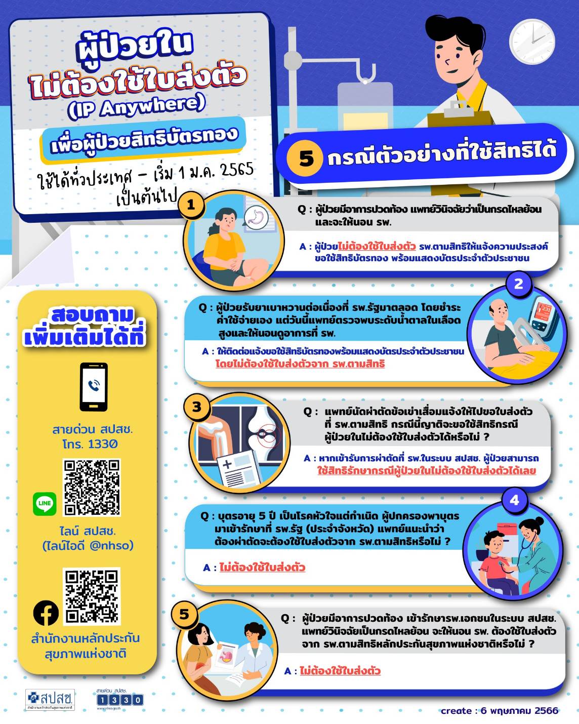 ผู้ป่วยในไม่ต้องใช้ใบส่งตัว IP Anywhere  เพื่อผู้ป่วยสิทธิบัตรทอง