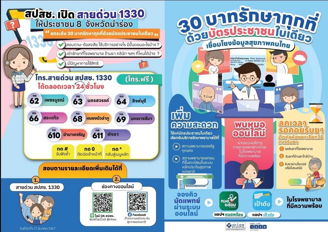 30 บาทรักษาทุกที่ด้วยบัตรประชาชนใบเดียว 8 จว นำร่อง