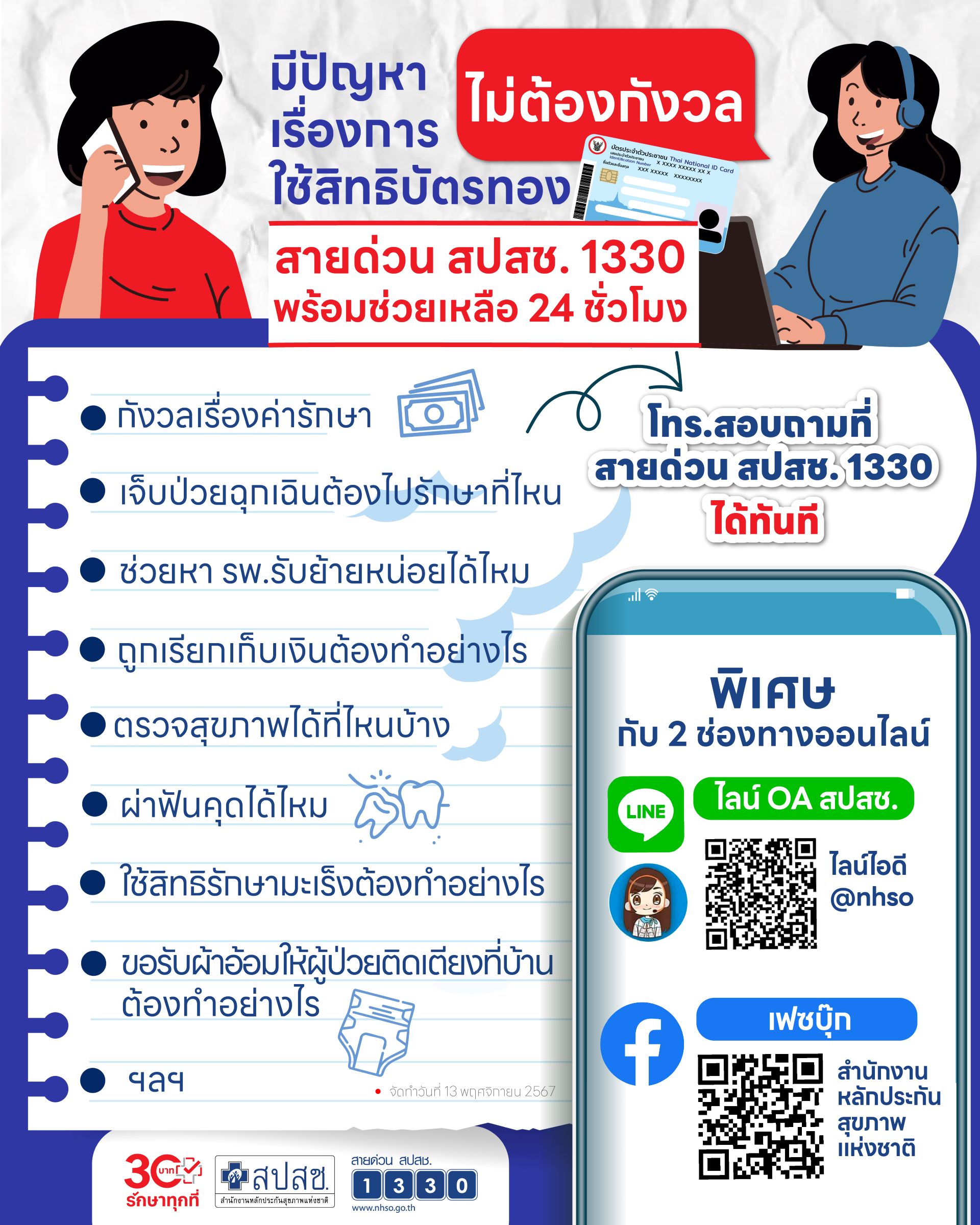 มีปัญหาเรื่องการใช้สิทธิบัตรทองไม่ต้องกังวล สายด่วนสปสช.1330