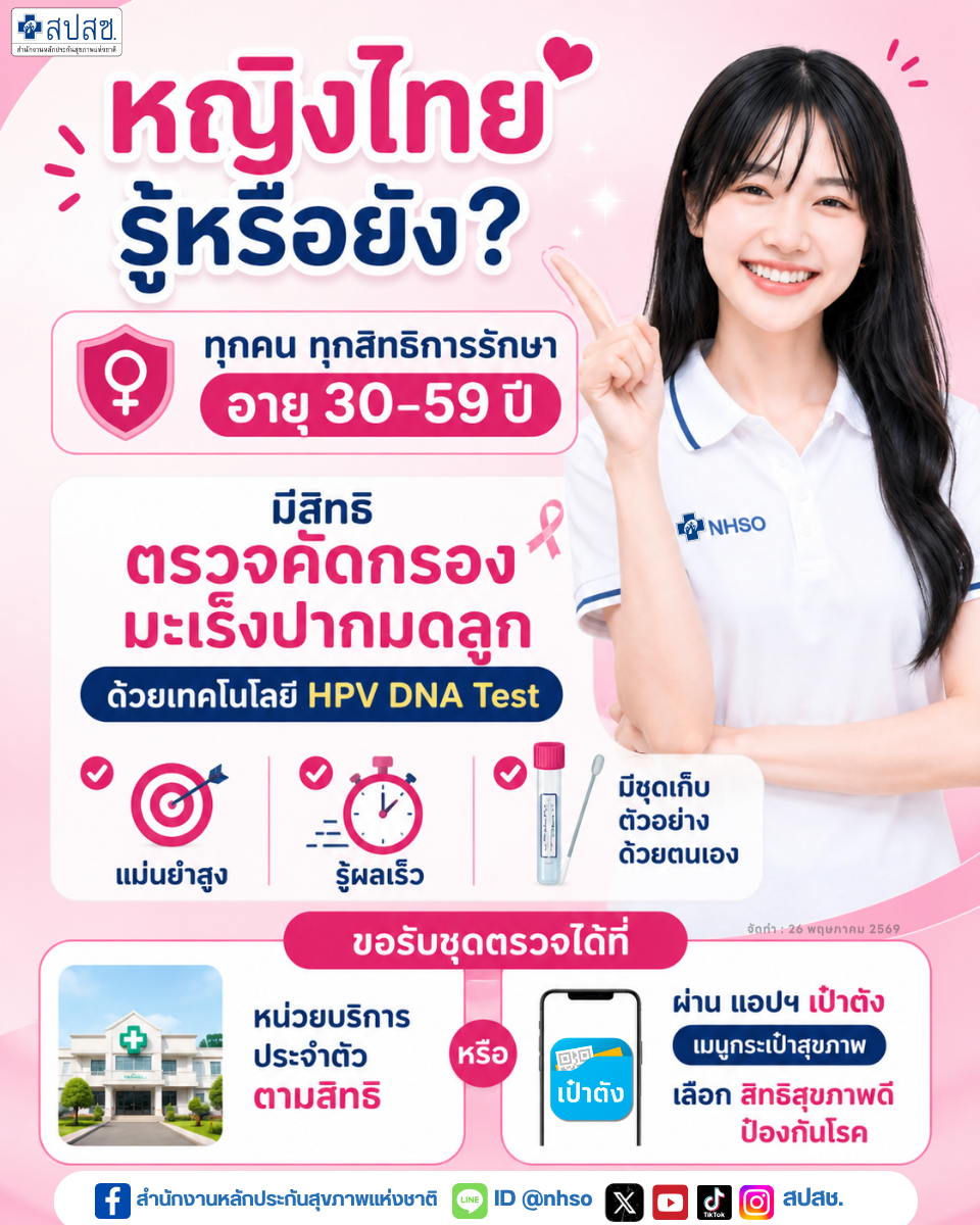 หญิงไทยรู้หรือยัง อายุ 30-59 ปี มีสิทธิตรวจคัดกรองมะเร็งปากมดลูก